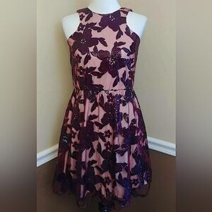 Soiéblu Burgundy Floral Sequined Short Party Modcloth Dress Whimsigoth Coquette